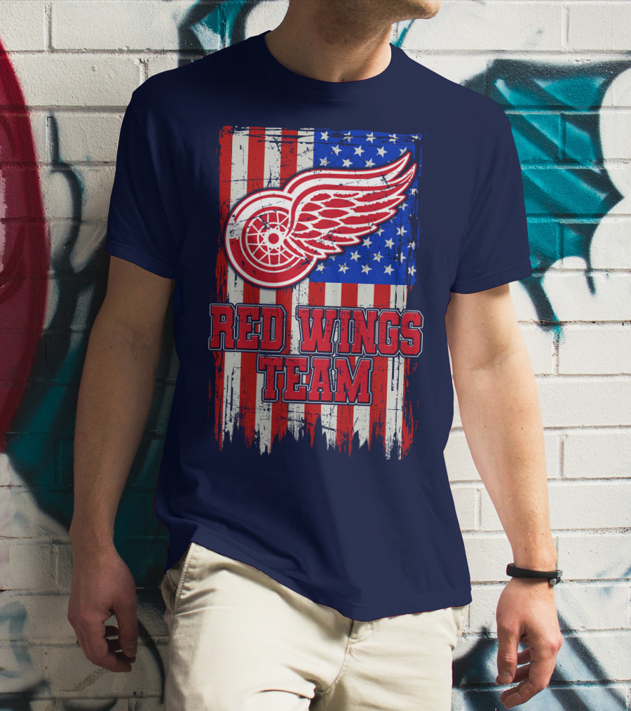 Detroit Red Wings Team American Flag T-Shirt