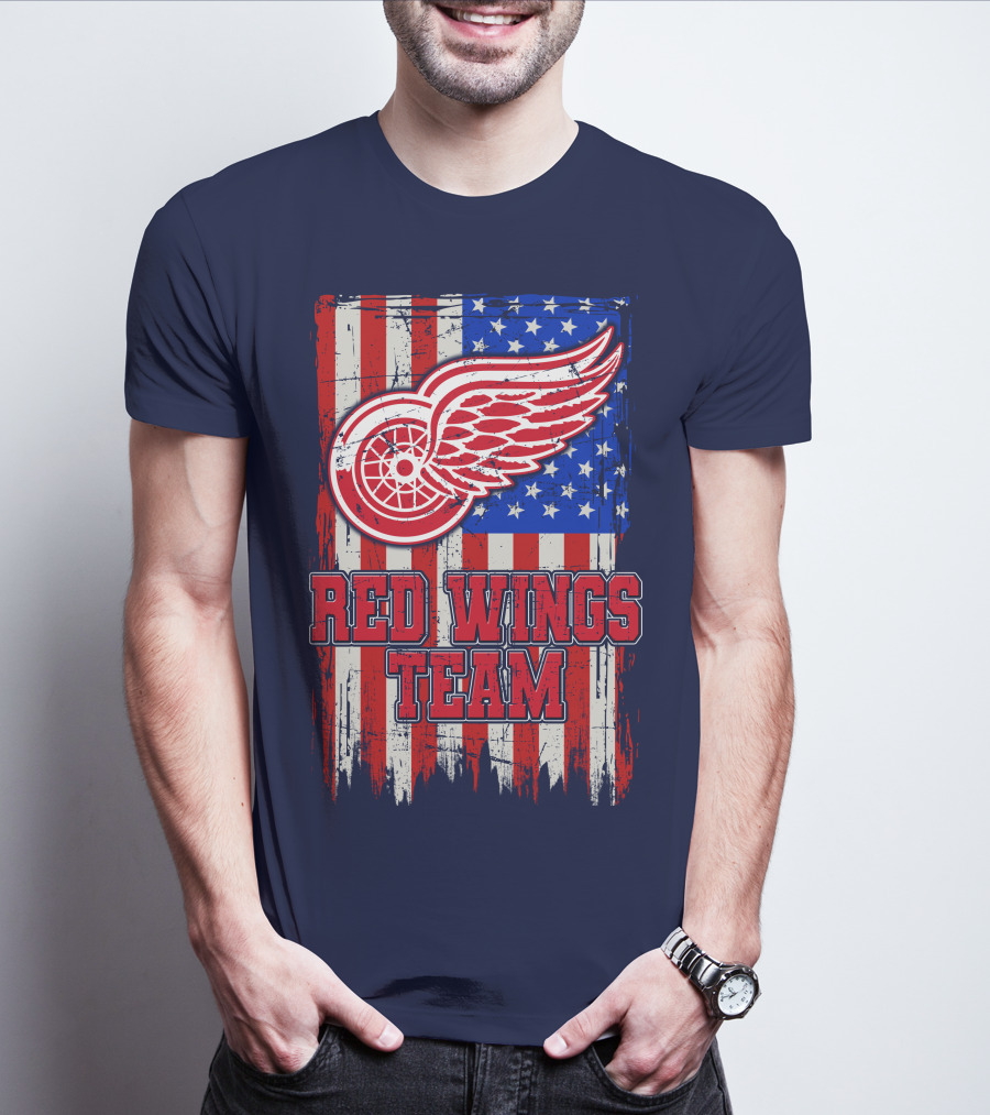 Detroit Red Wings Team American Flag T-Shirt
