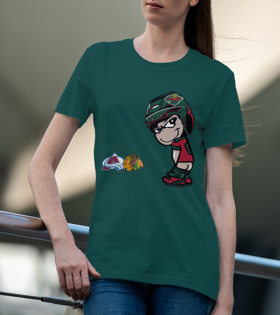 Minnesota Wild Character Mocking Colorado Avalanche And Chicago Blackhawks T-Shirt
