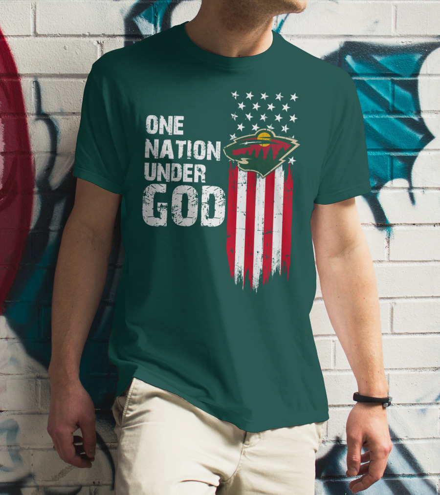 One Nation Under God Minnesota Wild Logo American Flag Stars And Stripes T-Shirt