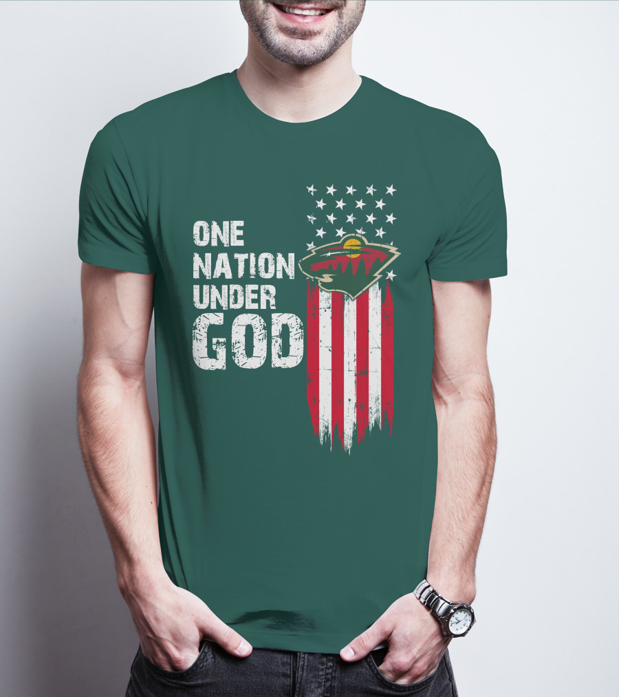One Nation Under God Minnesota Wild Logo American Flag Stars And Stripes T-Shirt