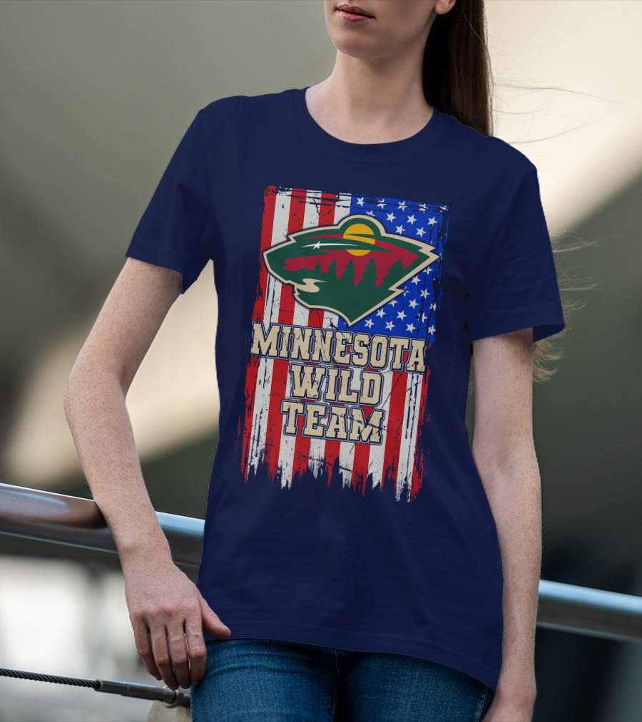Minnesota Wild Team American Flag T-Shirt
