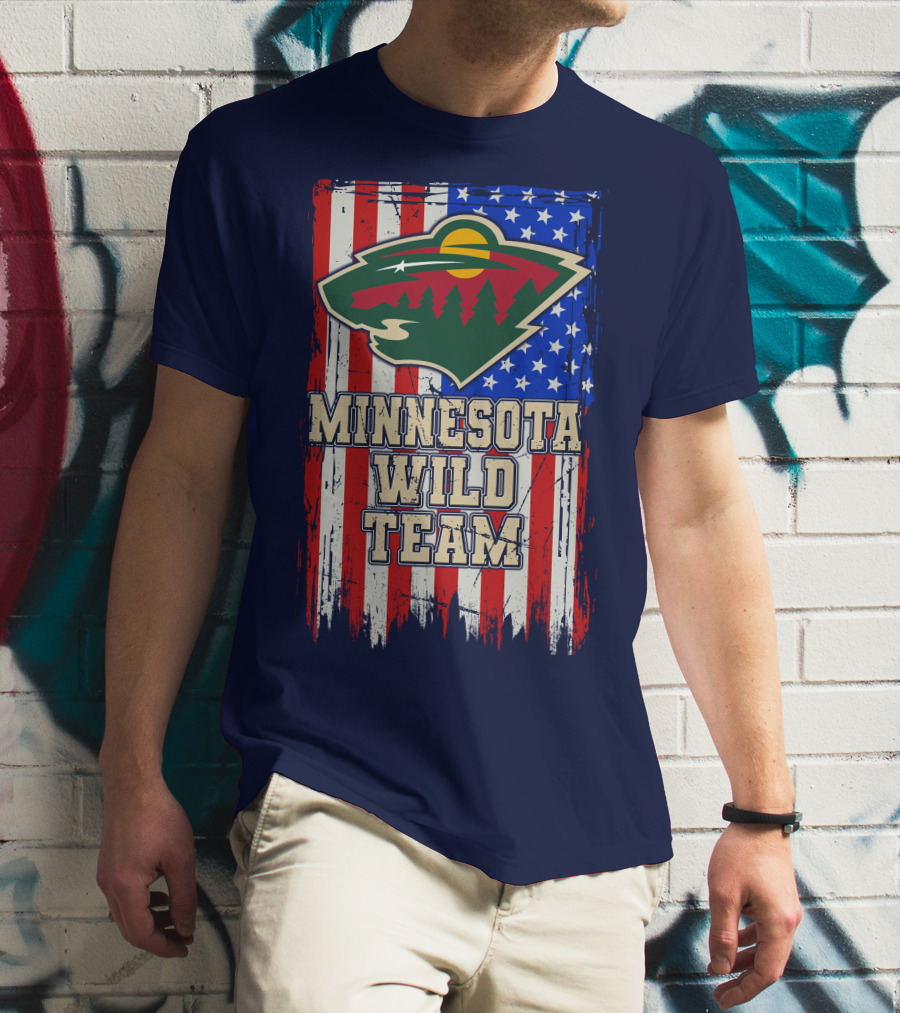 Minnesota Wild Team American Flag T-Shirt