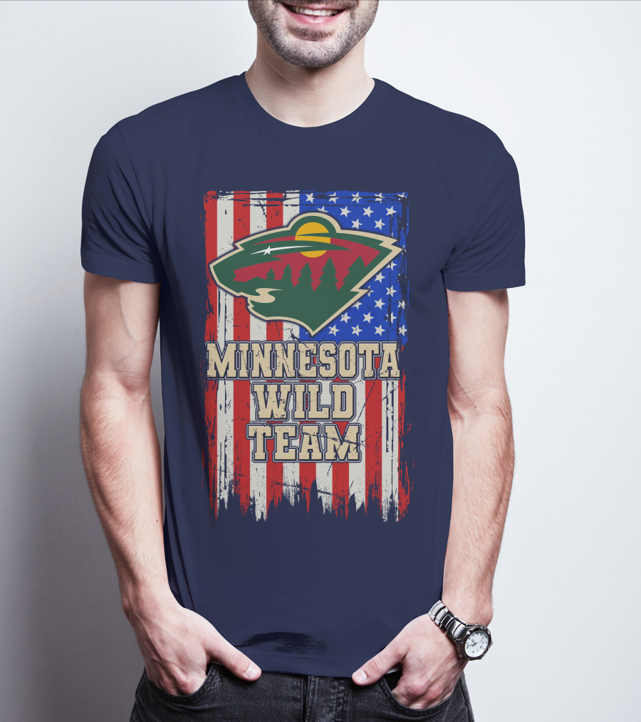 Minnesota Wild Team American Flag T-Shirt