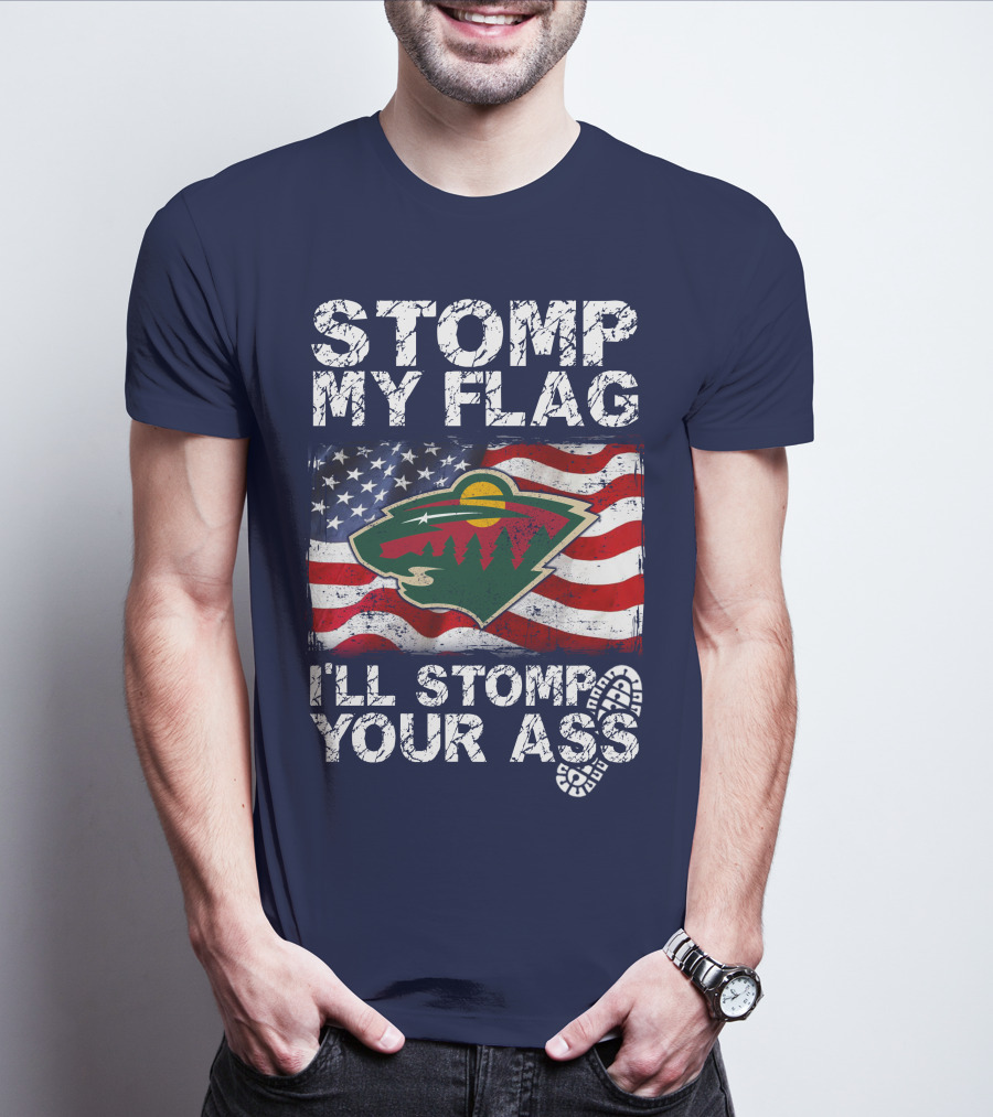 Minnesota Wild Stomp My Flag American Flag Logo Stomp Your Ass T-Shirt