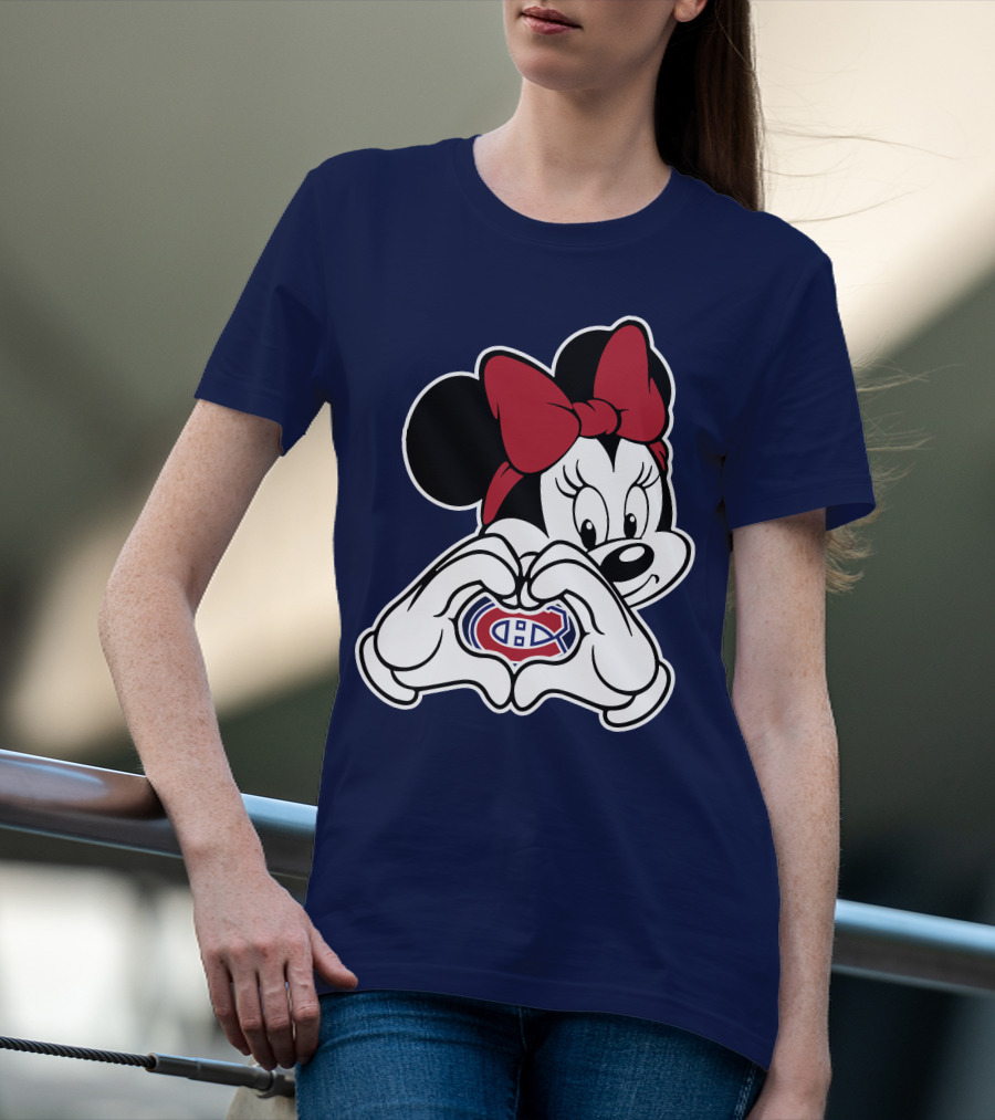 Minnie Mouse Heart Hands Montreal Canadiens Logo Red Bow T-Shirt