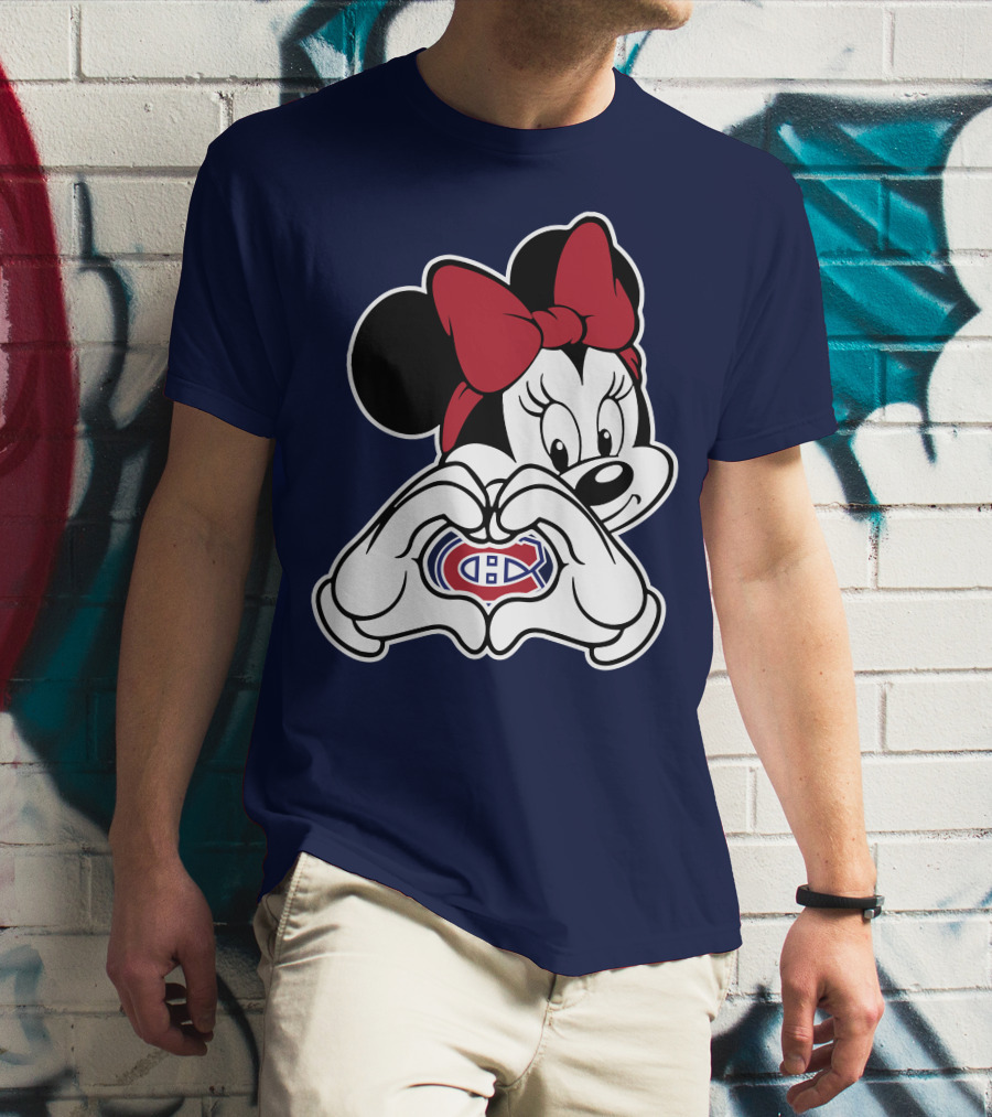 Minnie Mouse Heart Hands Montreal Canadiens Logo Red Bow T-Shirt