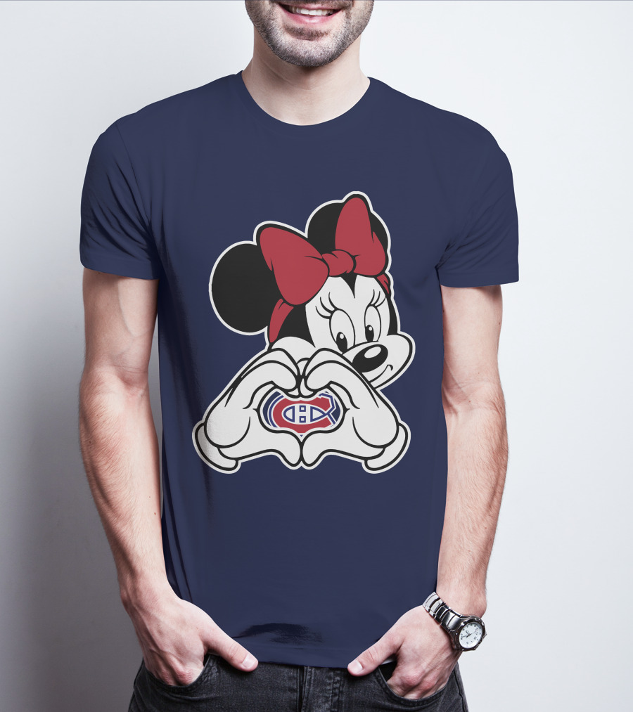 Minnie Mouse Heart Hands Montreal Canadiens Logo Red Bow T-Shirt