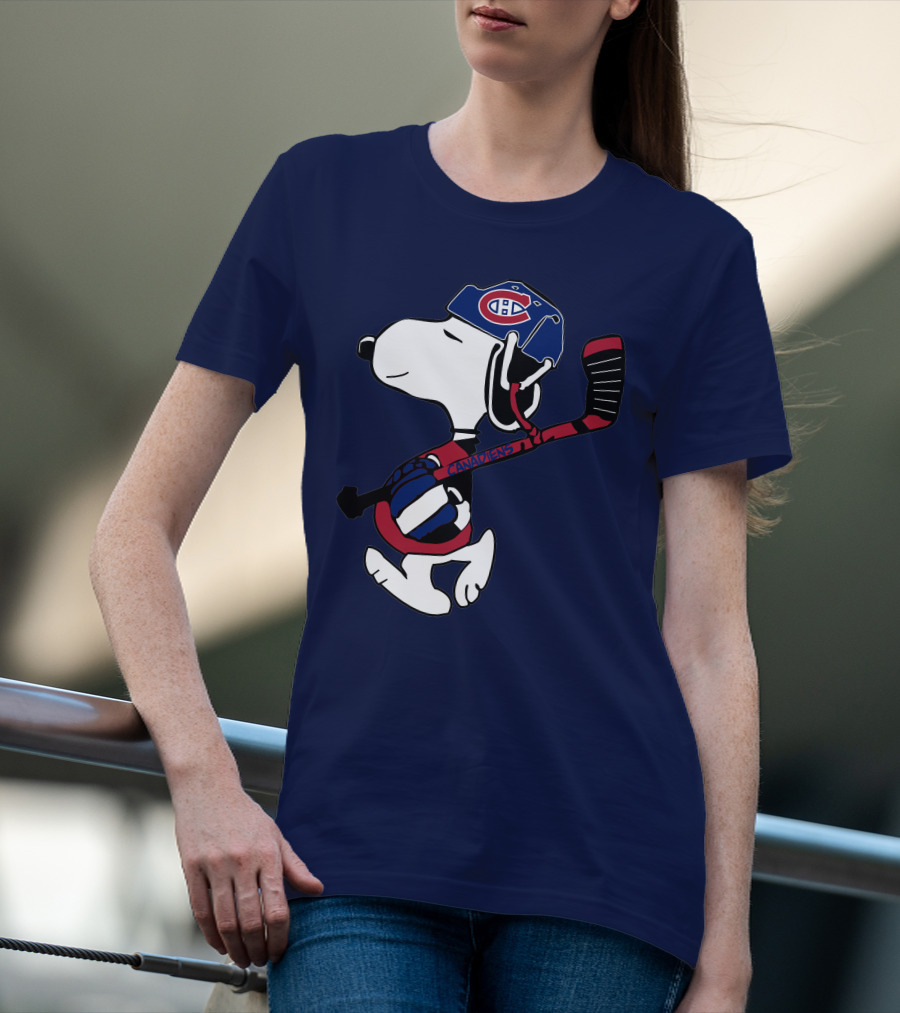 Canadiens Snoopy With Hockey Helmet And Stick T-Shirt