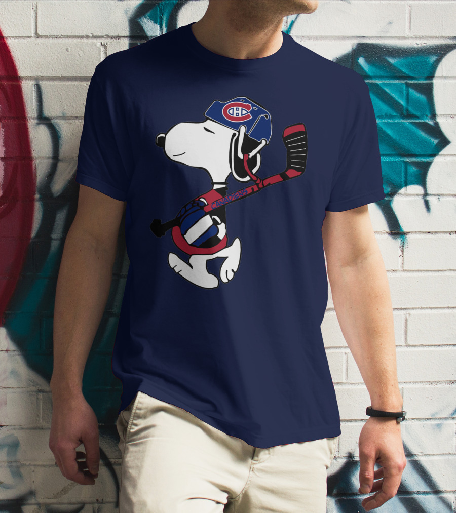 Canadiens Snoopy With Hockey Helmet And Stick T-Shirt
