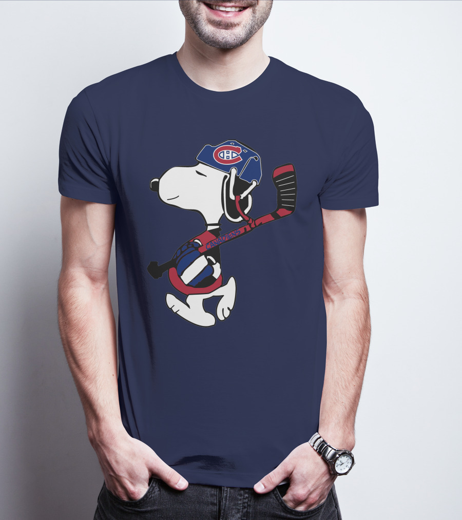Canadiens Snoopy With Hockey Helmet And Stick T-Shirt