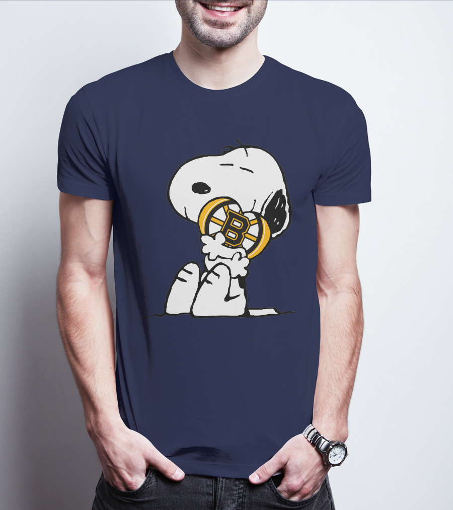 Snoopy With Boston Bruins Logo Embrace T-Shirt