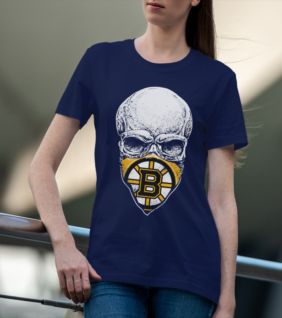 Boston Bruins Hockey Skull Logo Mashup T-Shirt