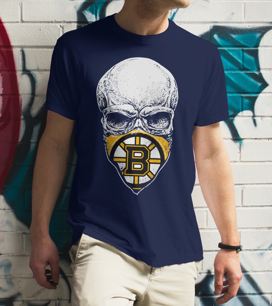Boston Bruins Hockey Skull Logo Mashup T-Shirt