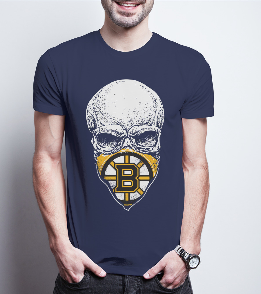 Boston Bruins Hockey Skull Logo Mashup T-Shirt