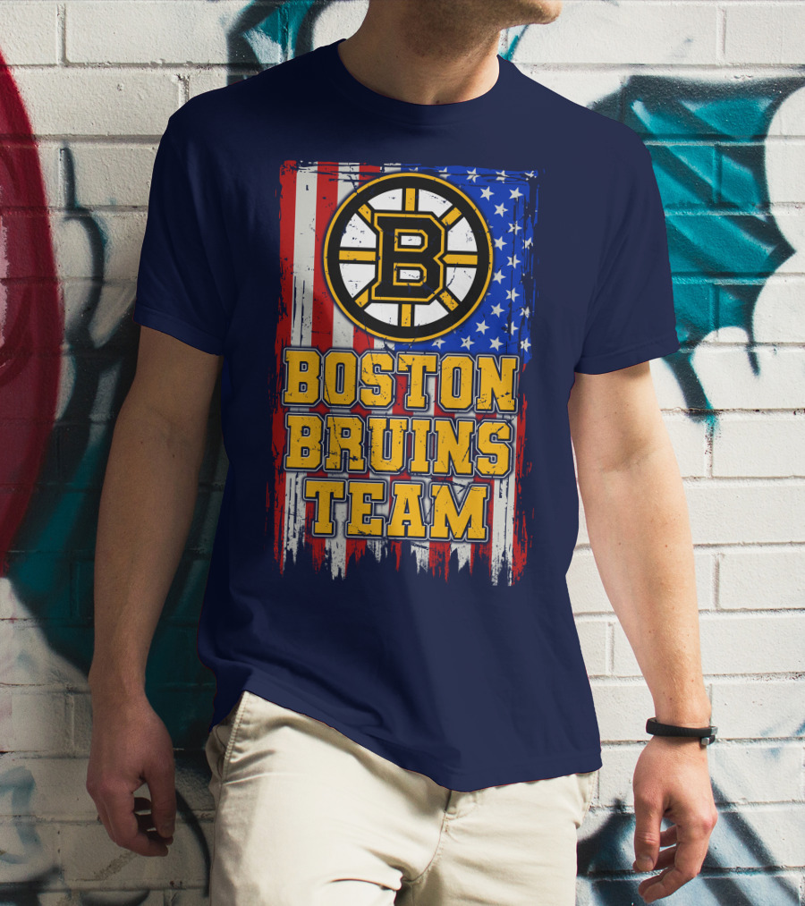 Boston Bruins Team American Flag T-Shirt