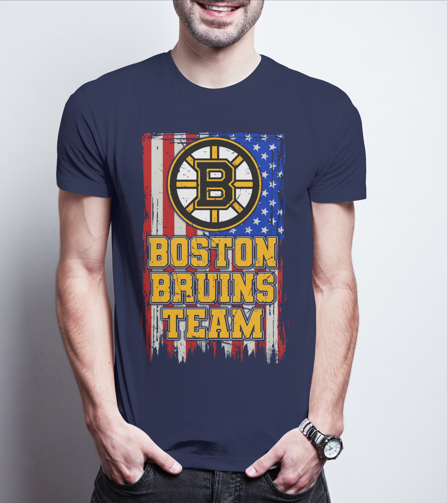 Boston Bruins Team American Flag T-Shirt