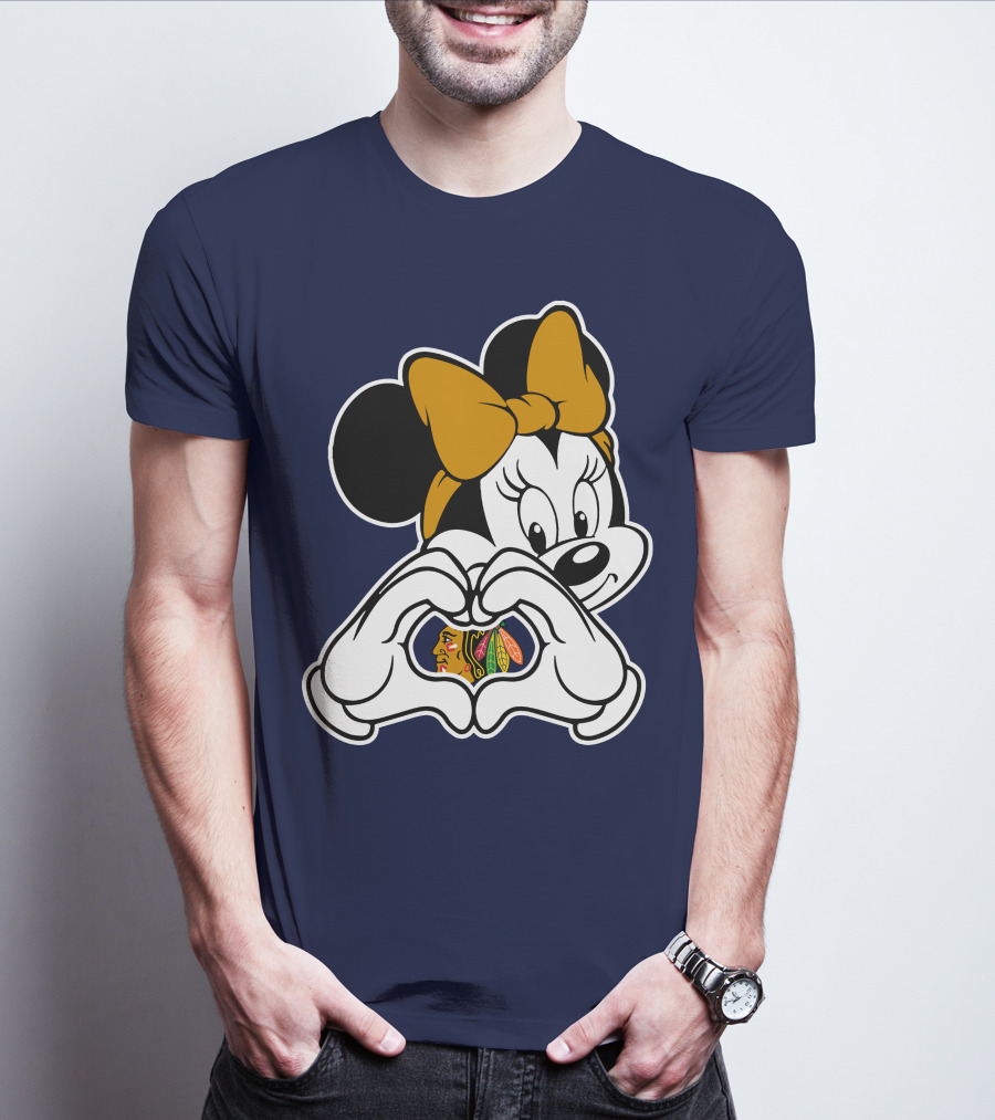Minnie Mouse Heart Hands Chicago Blackhawks T-Shirt