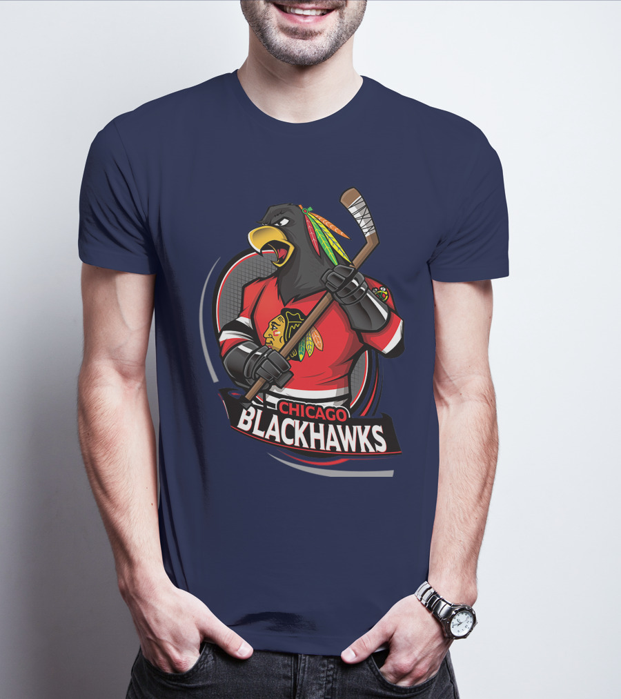 Chicago Blackhawks Hockey Logo Bird Mascot T-Shirt