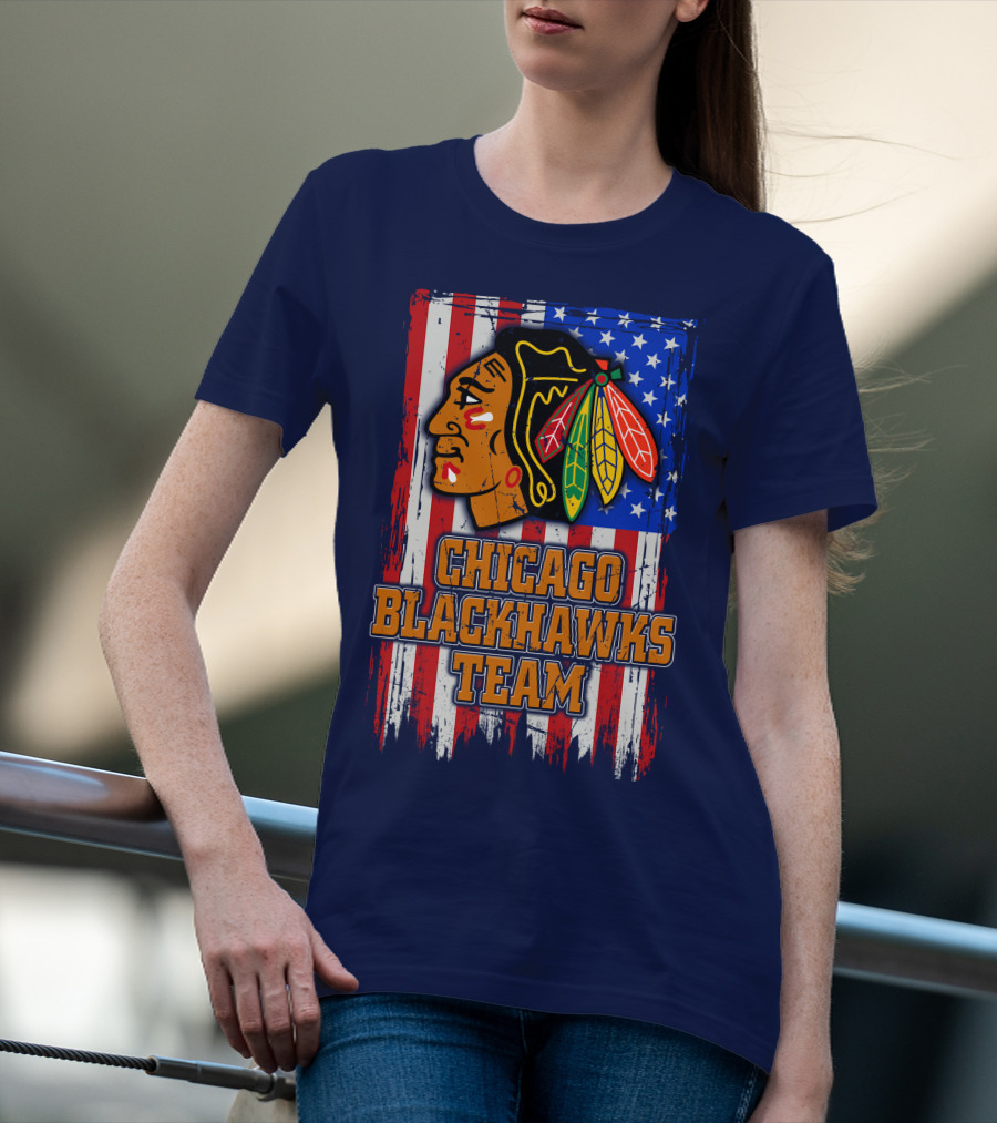 Chicago Blackhawks Team American Flag T-Shirt