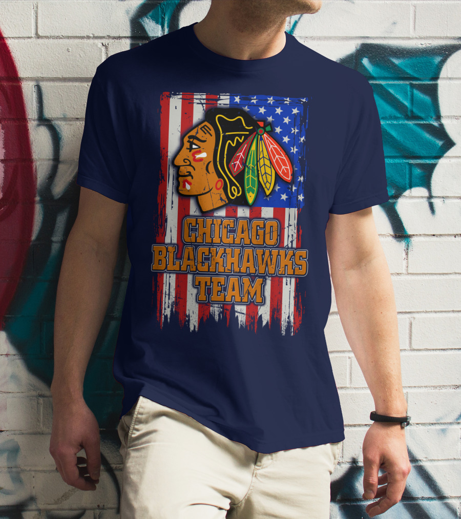 Chicago Blackhawks Team American Flag T-Shirt