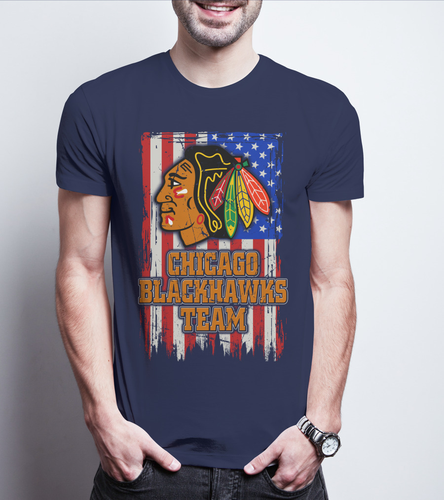 Chicago Blackhawks Team American Flag T-Shirt