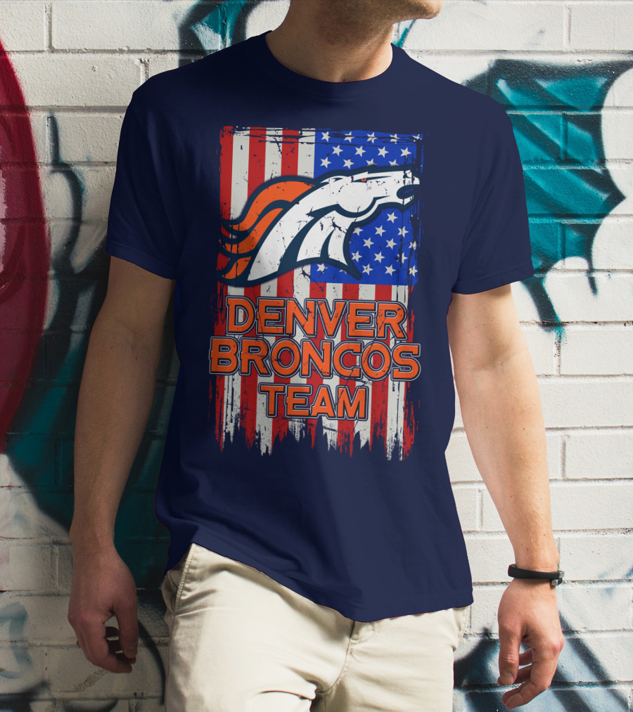 Denver Broncos Team American Flag T-Shirt