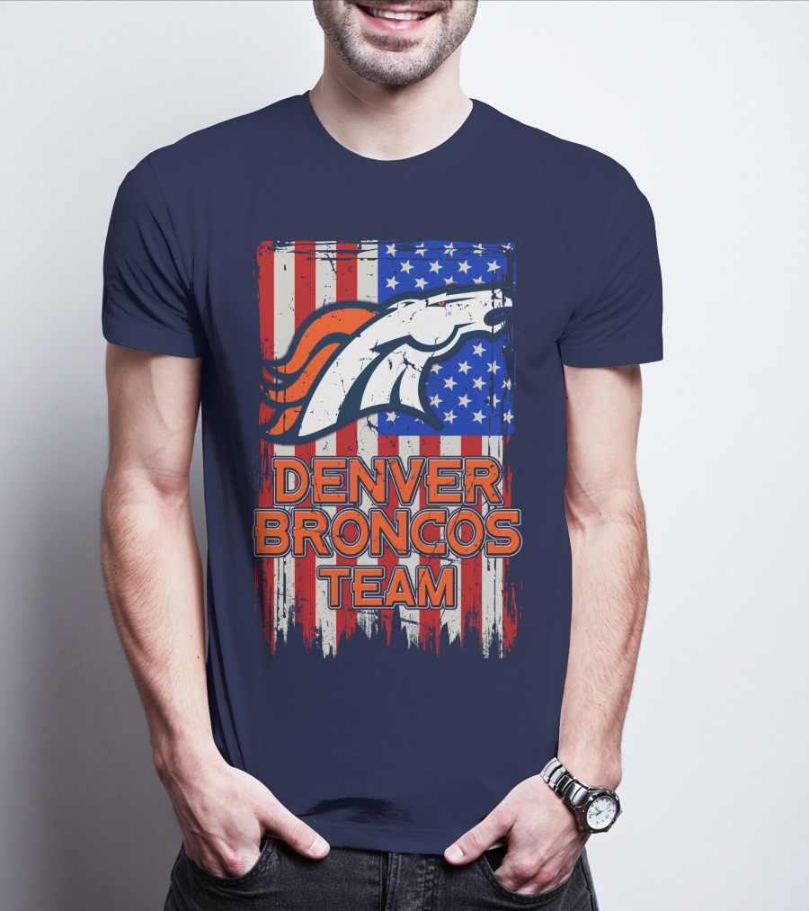Denver Broncos Team American Flag T-Shirt