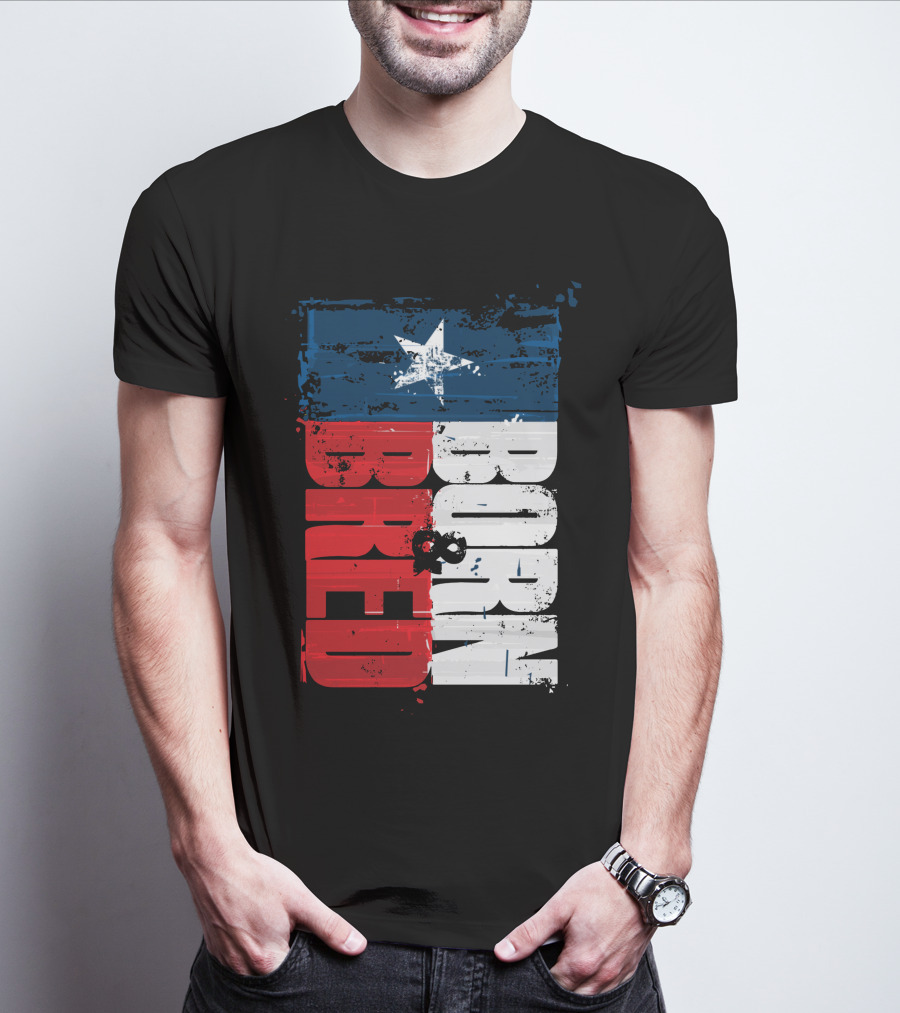 Born & Bred Texas Flag Star Grunge Style T-Shirt