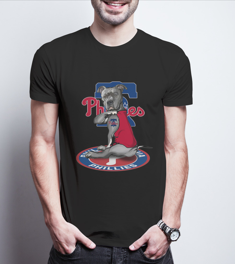 Philadelphia Phillies Dog In Red Shirt Sitting On T-Shirt