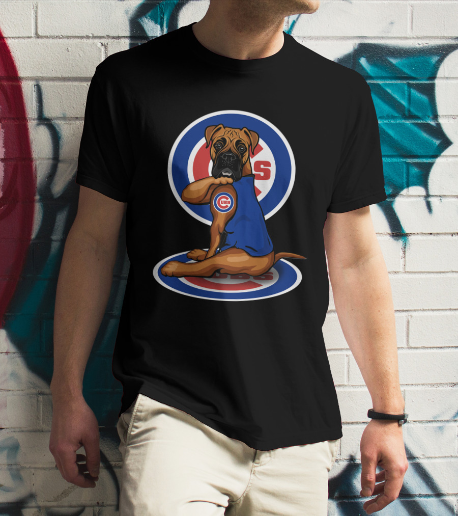 Chicago Cubs Boxer Dog With Logo Fan Gear T-Shirt