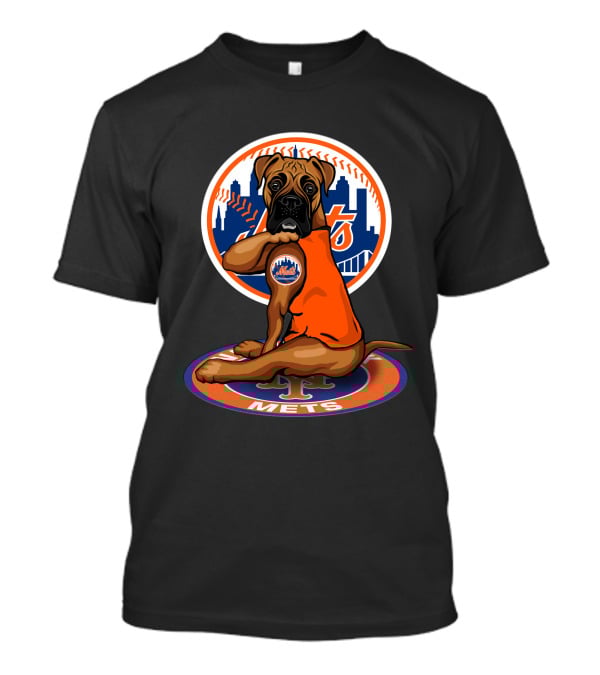 New York Mets Boxer Dog Skyline Baseball 18 T-Shirt