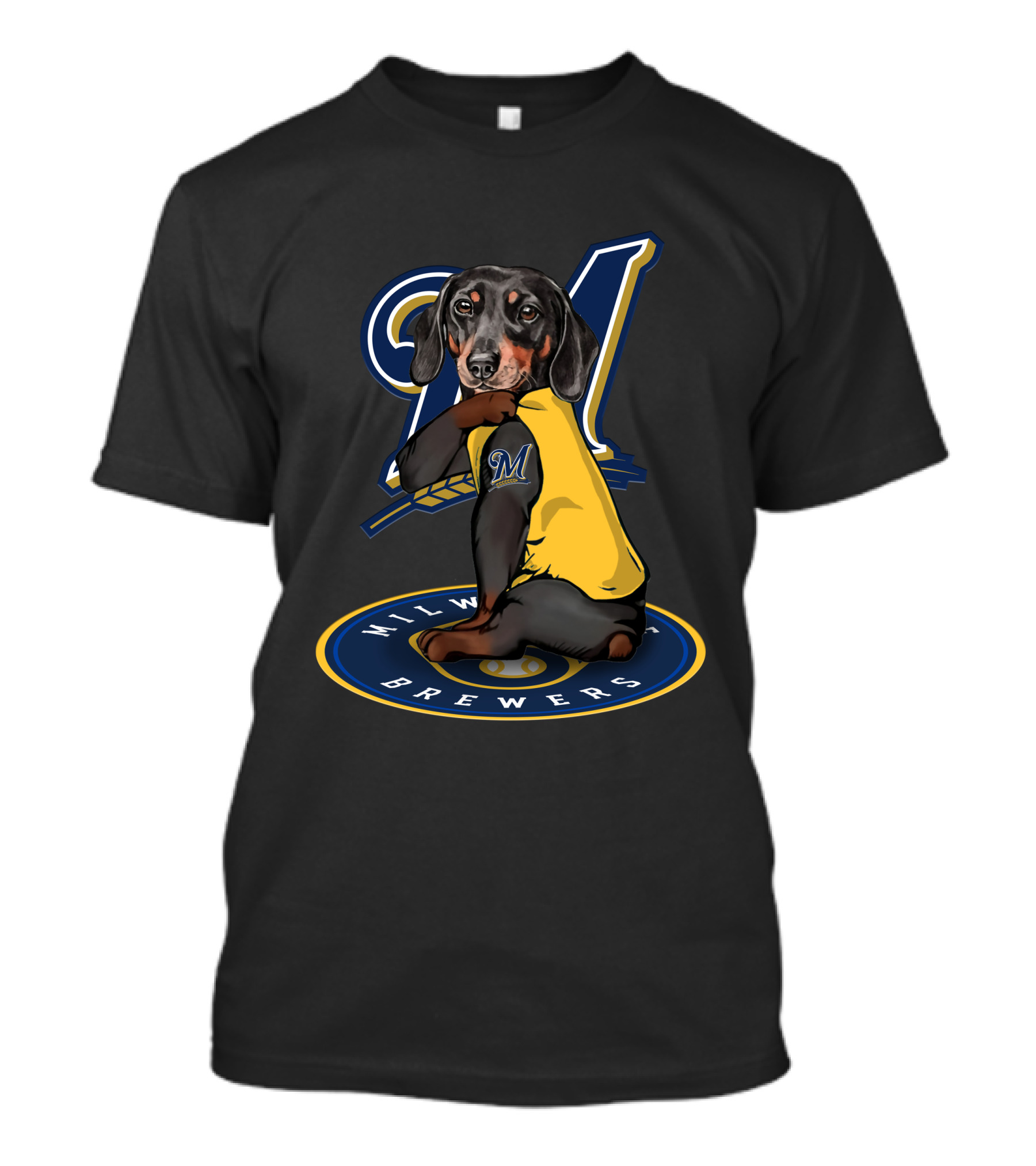 Milwaukee Brewers 94 Dachshund Baseball Player T-Shirt