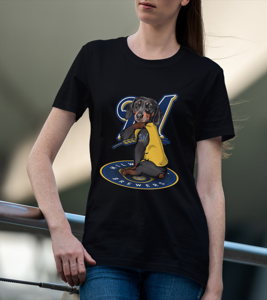 Milwaukee Brewers 94 Dachshund Baseball Player T-Shirt