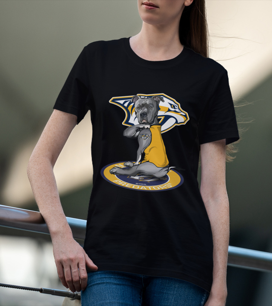 Nashville Predators Dog With Logo And NHL Branding T-Shirt