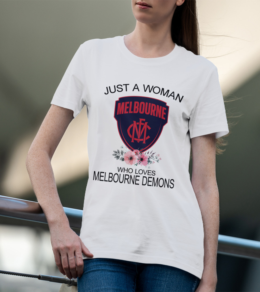 Just A Woman Who Loves Melbourne Demons Melbourne Cfc Logo Flower Decor T-Shirt