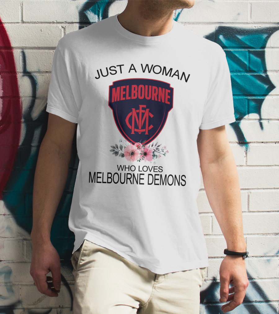 Just A Woman Who Loves Melbourne Demons Melbourne Cfc Logo Flower Decor T-Shirt