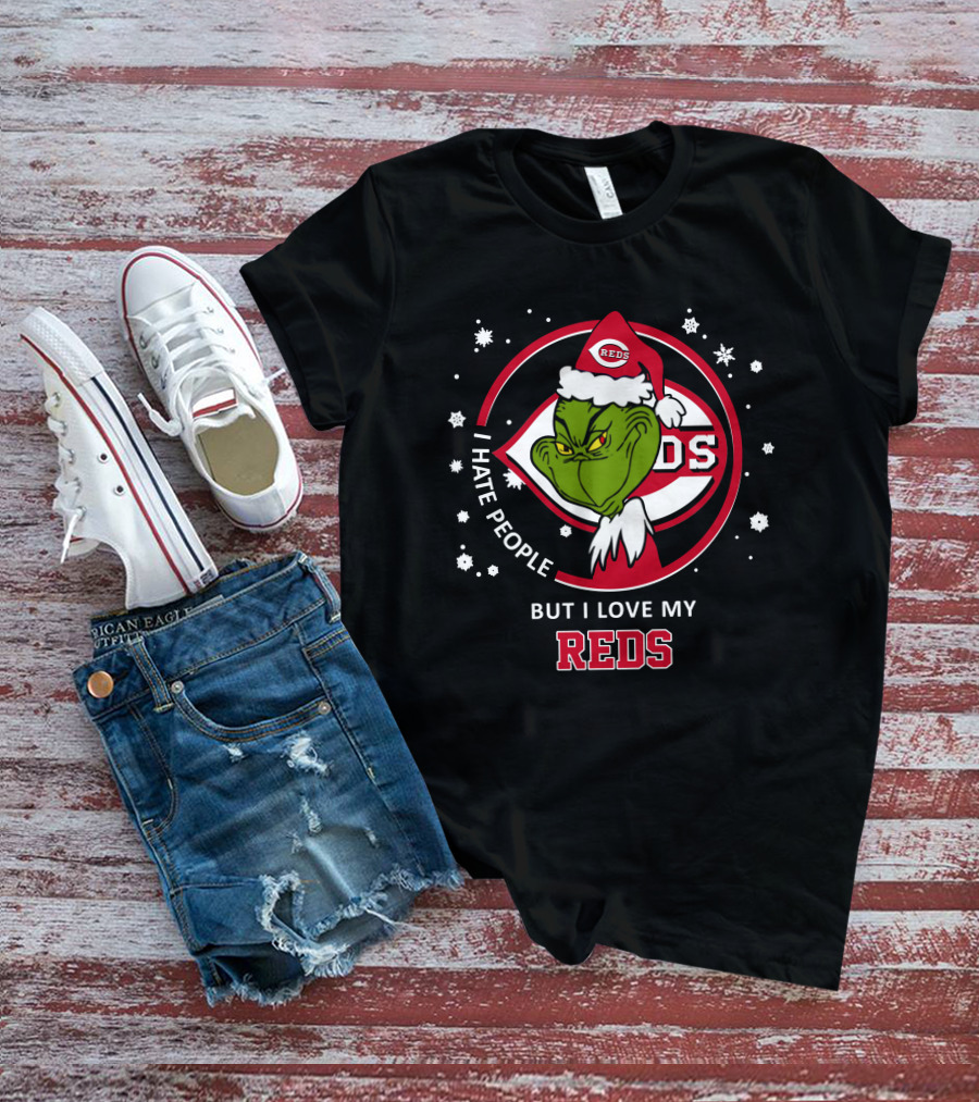 I Hate People But I Love My Cincinnati Reds Grinch T-Shirt
