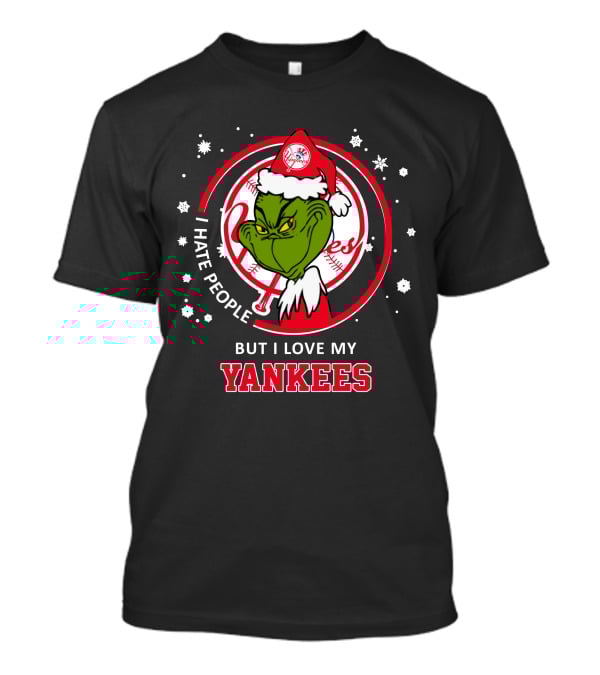 I Hate People But I Love My New York Yankees Grinch Holiday Red Circle Snowflake T-Shirt