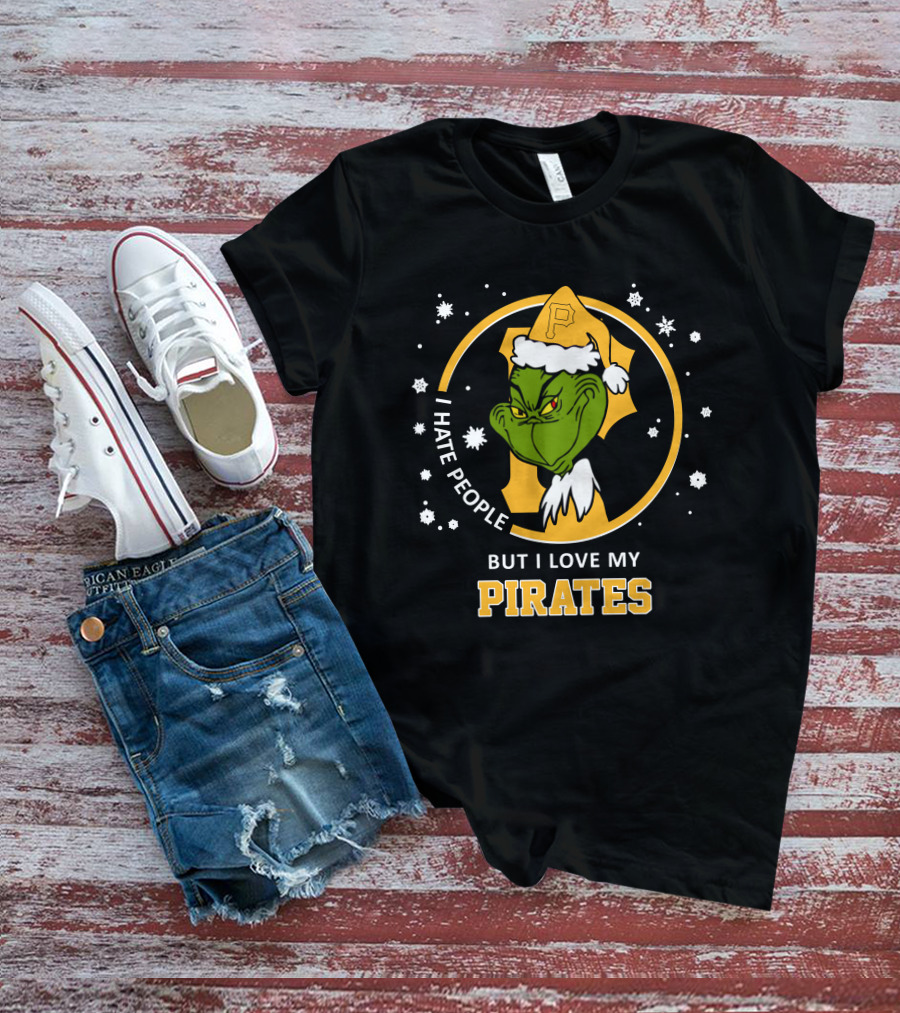 I Hate People But I Love My Pirates Grinch Pittsburgh Pirates Logo Snowflakes T-Shirt