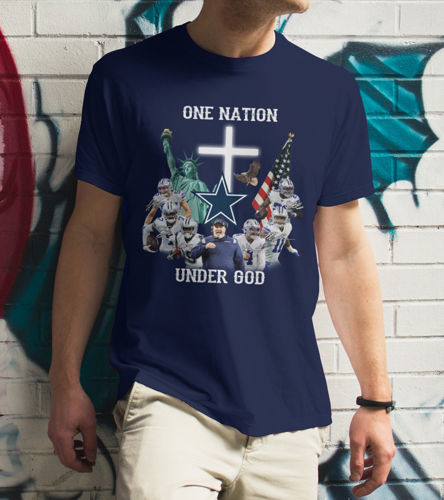 Dallas Cowboys One Nation Under God Statue Of Liberty Cross American Flag Eagle T-Shirt