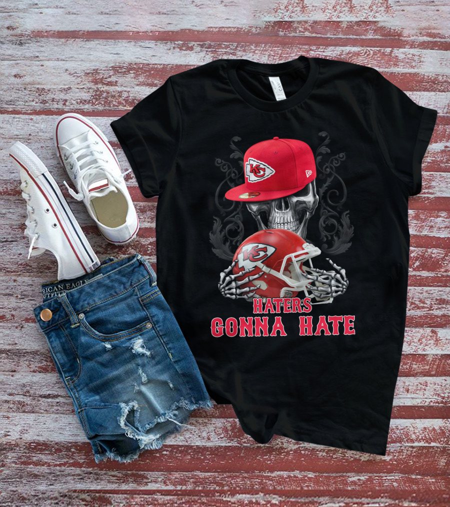 Kansas City Chiefs Haters Gonna Hate Skull With Cap And Helmet T-Shirt