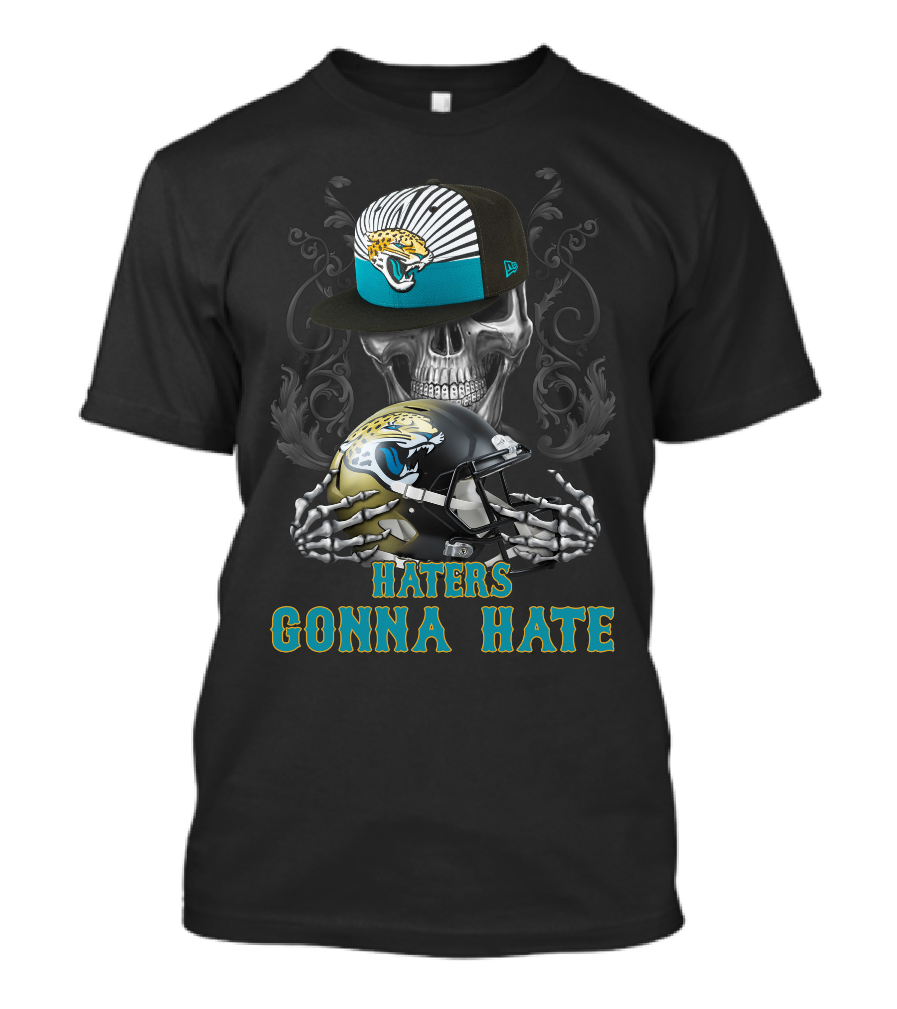 Jacksonville Jaguars Haters Gonna Hate Skull Helmet Cap T-Shirt