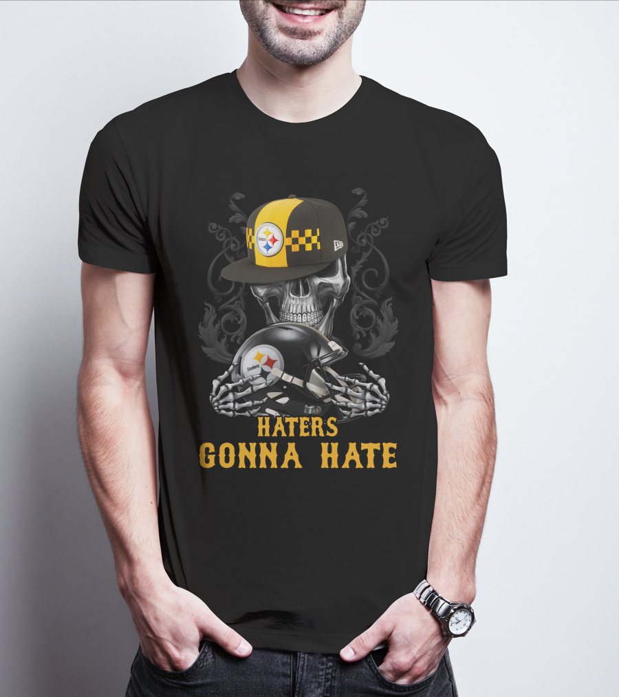 Haters Gonna Hate Pittsburgh Steelers Skull With Helmets T-Shirt