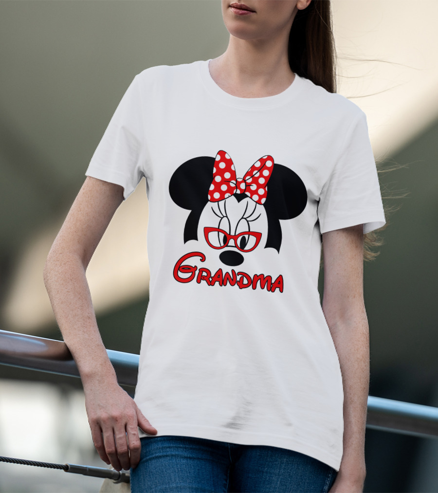 Minnie Grandma Polka Dot Bow Red Glasses T-Shirt