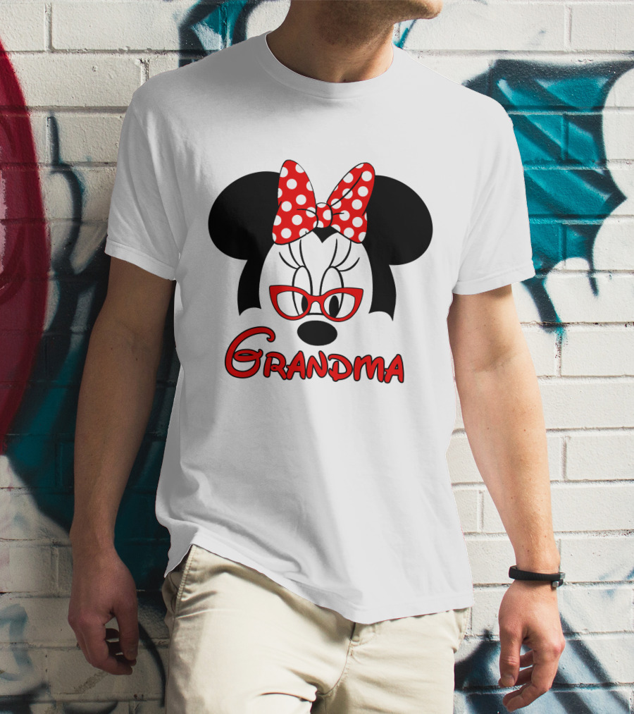 Minnie Grandma Polka Dot Bow Red Glasses T-Shirt