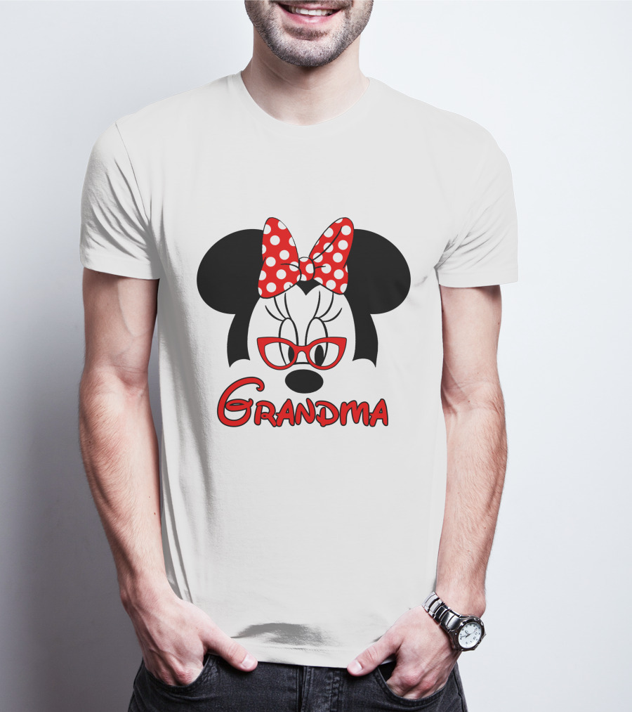 Minnie Grandma Polka Dot Bow Red Glasses T-Shirt