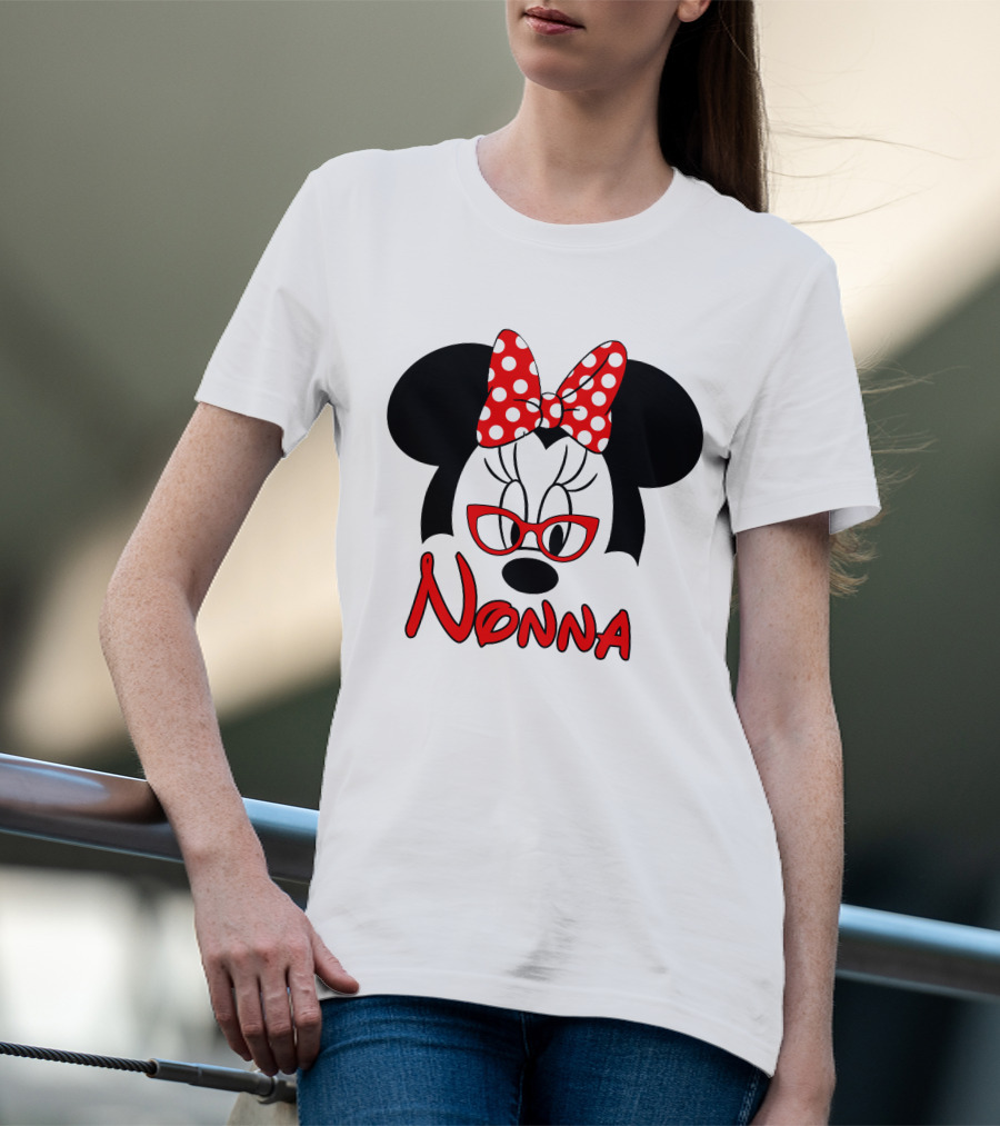 Minnie Nonna Red Glasses And Polka Dot Bow T-Shirt