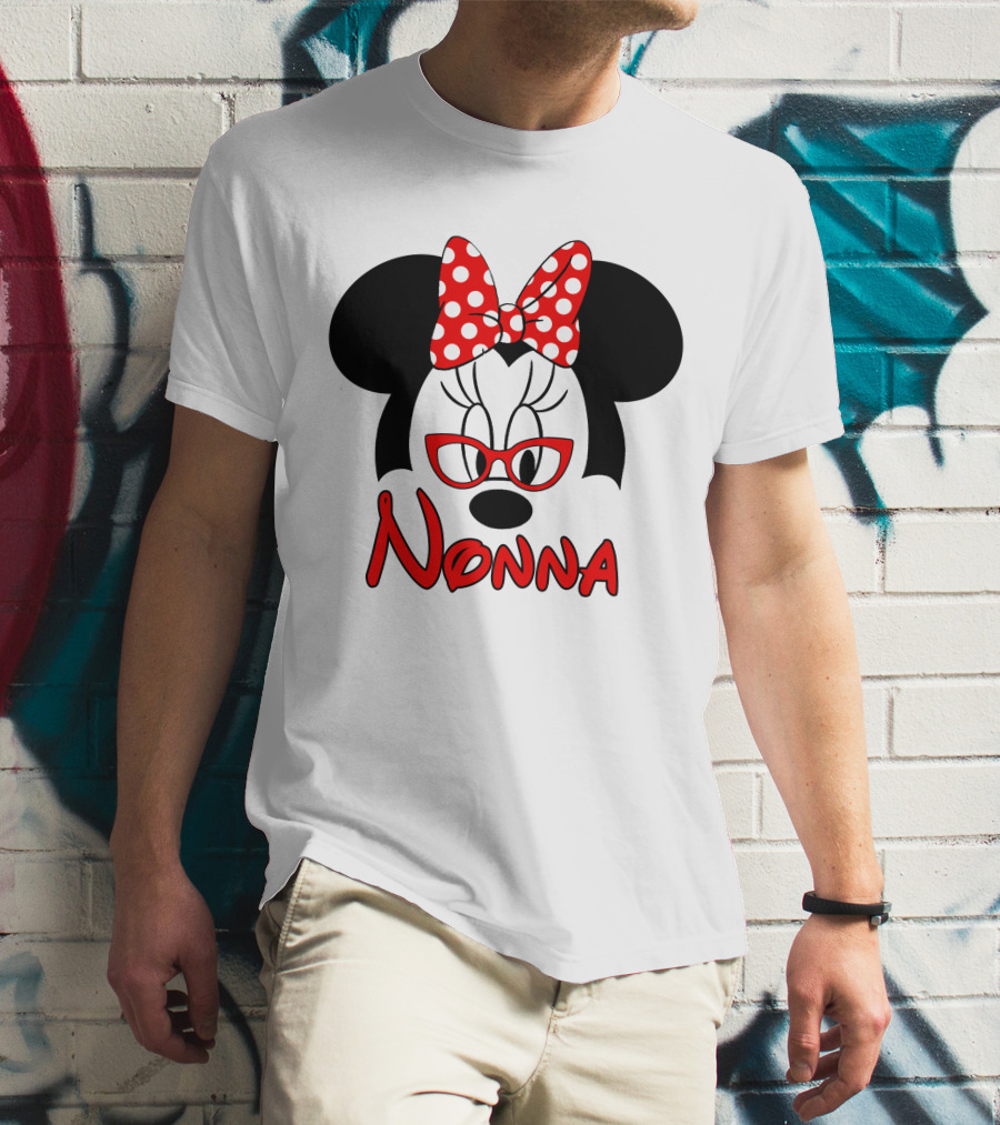 Minnie Nonna Red Glasses And Polka Dot Bow T-Shirt