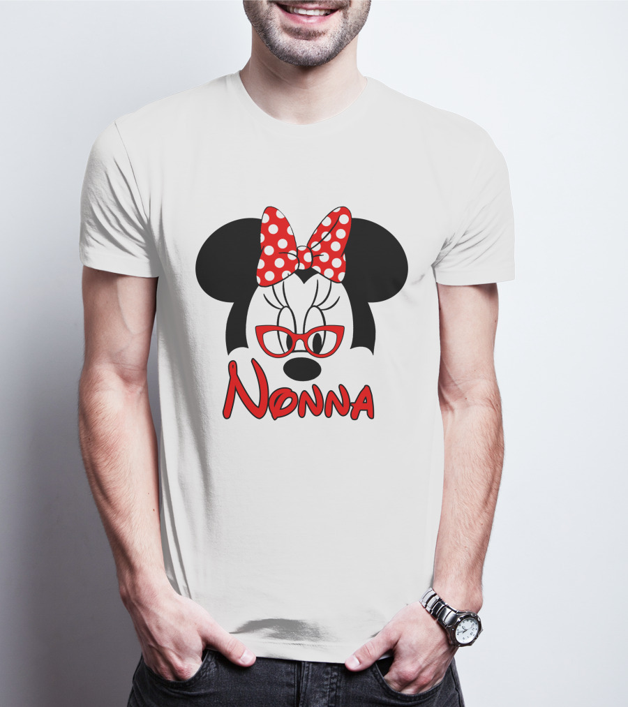 Minnie Nonna Red Glasses And Polka Dot Bow T-Shirt